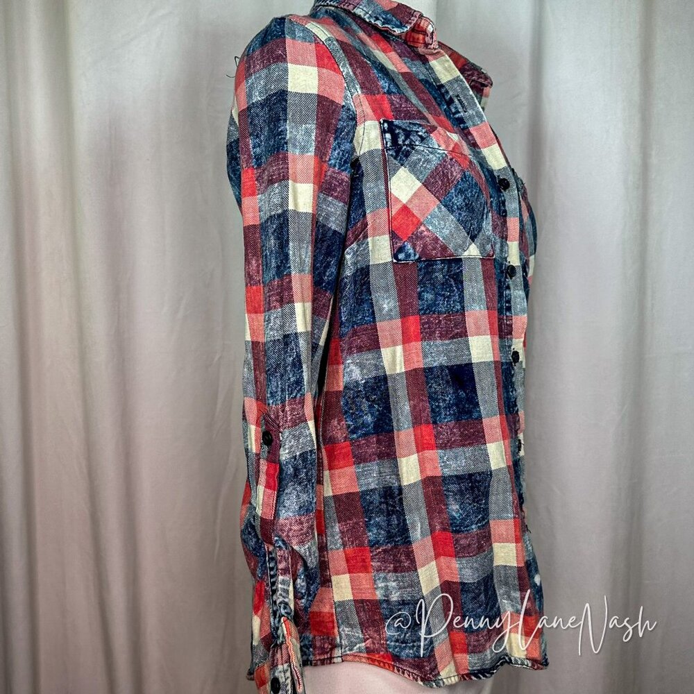 DizzyLizzy Plaid Distressed Button Down Shirt - Picture 3 of 9